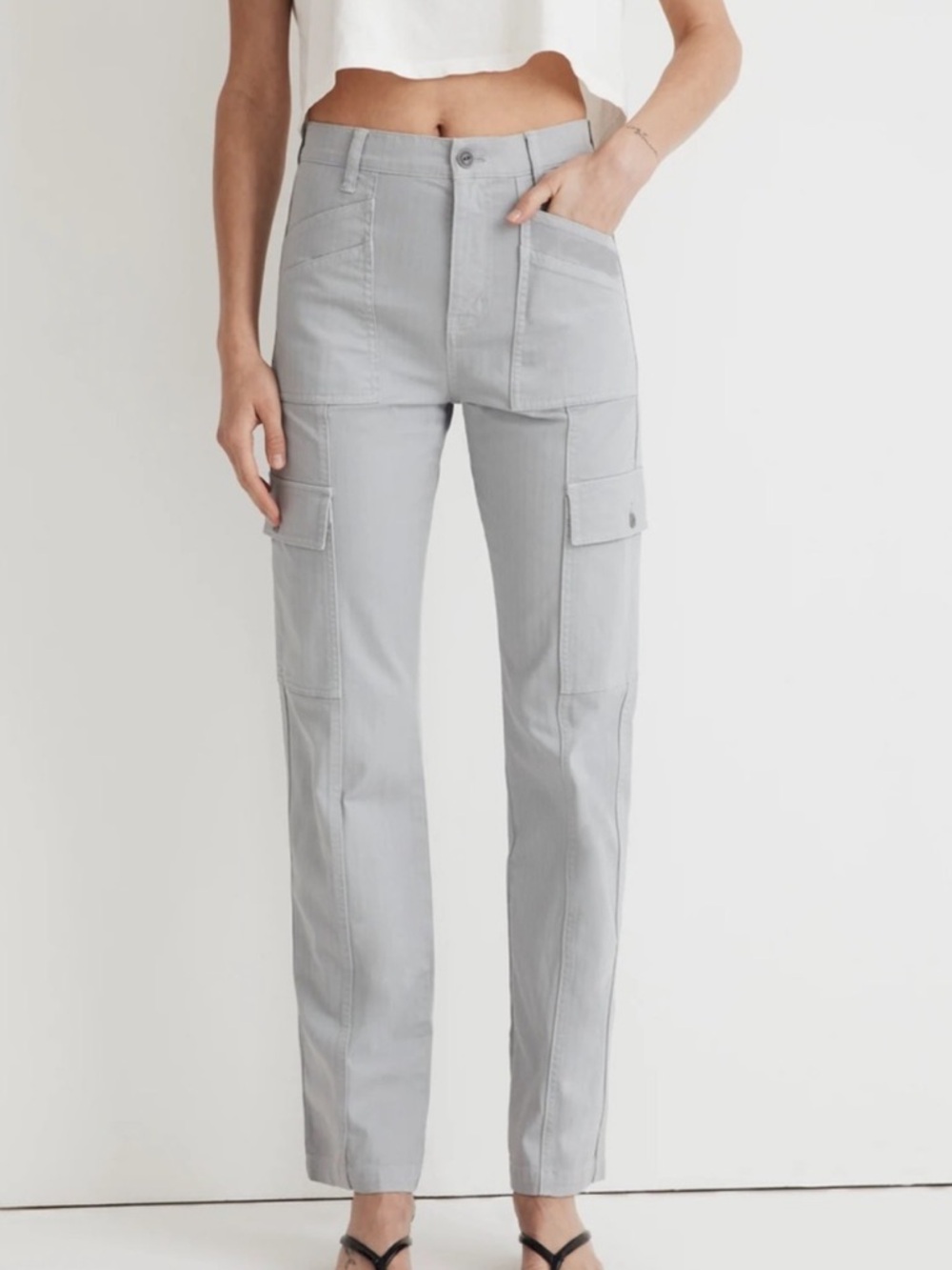 Madewell Light Gray Straight-Leg Cargo Pants